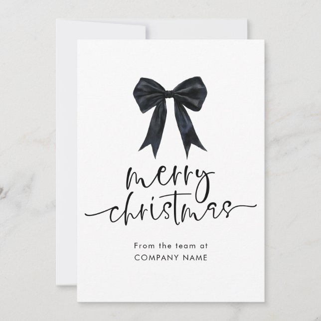 Tarjeta Festiva Black Bow Corporate QR logo Merry Christmas (Anverso)