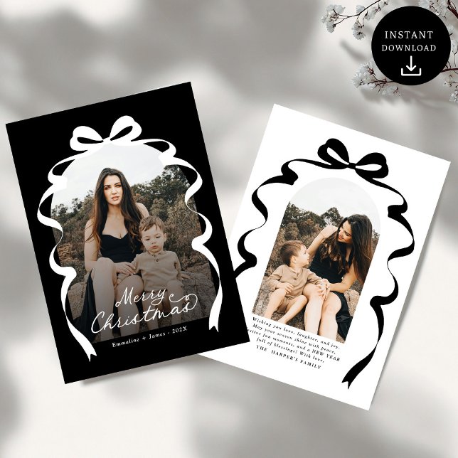 Tarjeta Festiva Black Bow Photo Merry Christmas Arch (Subido por el creador)