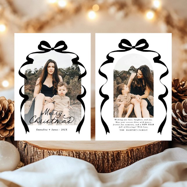 Tarjeta Festiva Black Bow Photo Merry Christmas Arch (Subido por el creador)