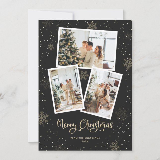 Tarjeta Festiva Black Calligraphy Snow Photo Merry Christmas Card (Anverso)