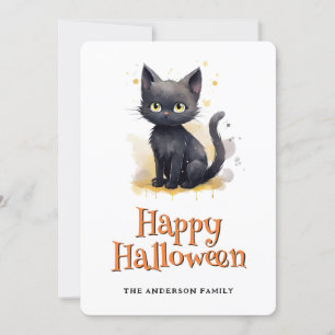 Tarjeta Festiva Black Cat Kids Happy Halloween Card