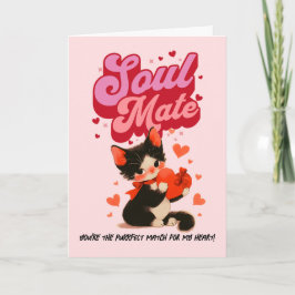 Tarjeta Festiva Black Cat Soul Mate Retro Valentine’s Day Card