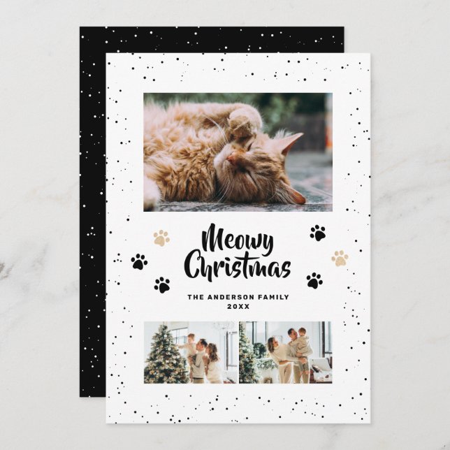 Tarjeta Festiva Black Cute Meowy Christmas Snow Photo (Anverso / Reverso)
