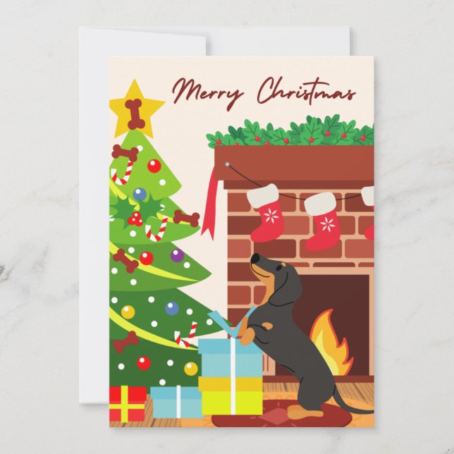 Tarjeta Festiva Black Dachshund Christmas Tree galletas de perro d (Anverso)