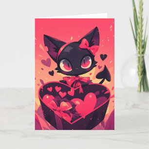 Tarjeta Festiva Black Demonic Cat Anime Love