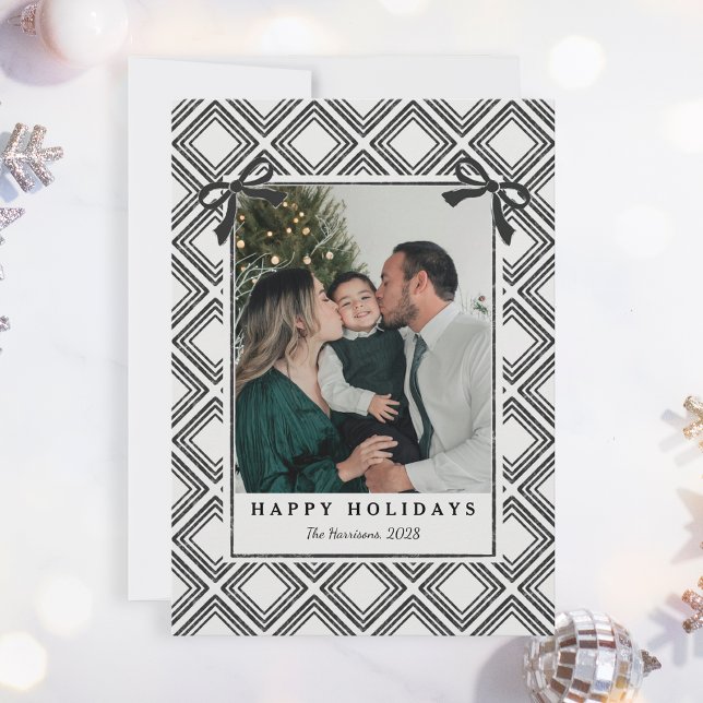 Tarjeta Festiva Black Diamond Pattern Holiday Card with Photo (Subido por el creador)