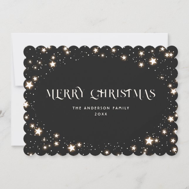 Tarjeta Festiva Black Elegent Stars Merry Christmas Card (Anverso)