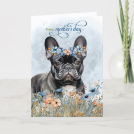 Tarjeta Festiva Black French Bulldog Flores Silvestres Día de la M