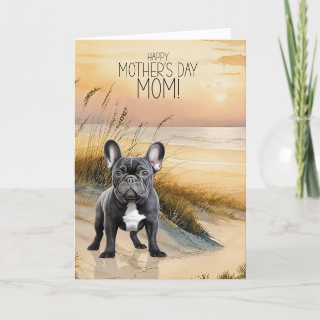 Tarjeta Festiva Black French Bulldog Sunset Beach Mother's Day (Anverso)