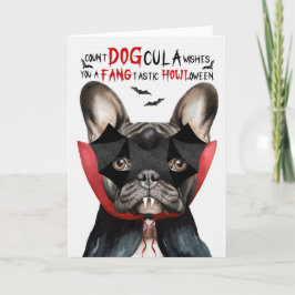Tarjeta Festiva Black Frenchie Dog Count DOGcula Funny Halloween