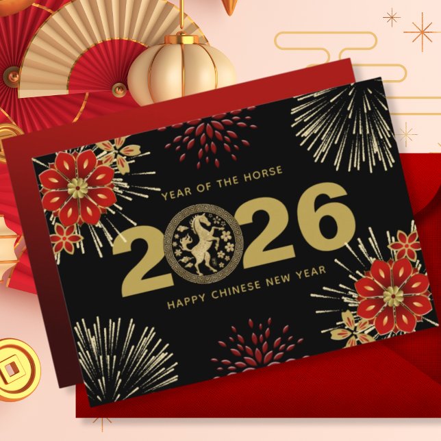 Tarjeta Festiva Black Gold Chinese New Year of the Horse (Subido por el creador)