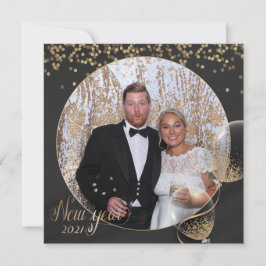 Tarjeta Festiva Black Gold Happy New Year 2021 Añadir tu propia fo