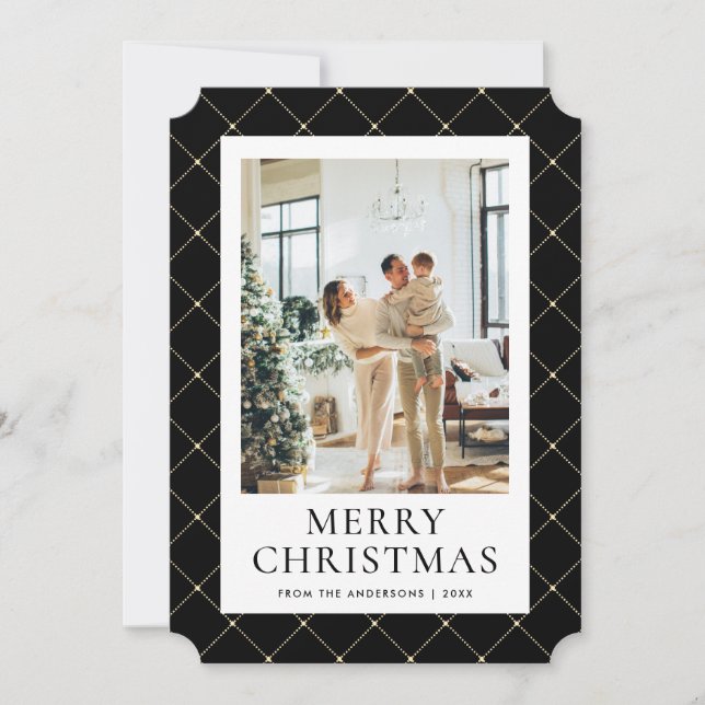 Tarjeta Festiva Black Gold Merry Christmas Photo (Anverso)