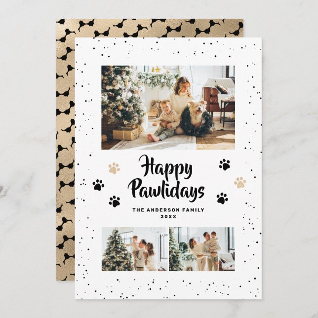 Tarjeta Festiva Black Gold Photo Happy Pawlidays Card (Anverso / Reverso)