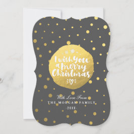 Tarjeta Festiva Black Gold Polka Dots Merry Christmas Script Photo