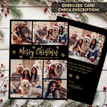 Tarjeta Festiva Black Gold Snowflake 5 Navidades de Collage de fot<br><div class="desc">Moderno y elegante caligrafía elegante negro y copo de nieve de oro 5 Collages de fotos Feliz Navidad Script Tarjeta de vacaciones. POR FAVOR, TENGA EN CUENTA QUE ESTAS TARJETAS DE TAMAÑO DE 6, 5" X 8, 75" SON MÁS GRANDES QUE LA MEDIA, DEBIDO AL MAYOR TAMAÑO DE LA TARJETA,...</div>