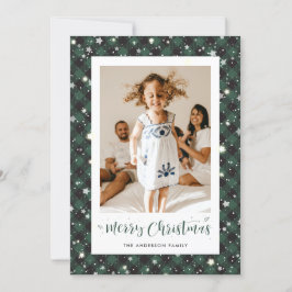 Tarjeta Festiva Black Green Buffalo Plaid Photo Merry Christmas