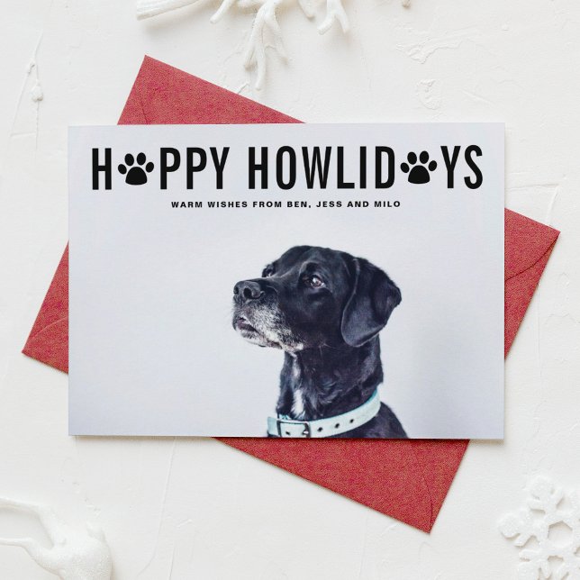 Tarjeta Festiva Black Happy Howlidays Bold Typography Mascota Holi (Subido por el creador)