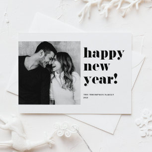 Tarjeta Festiva Black Happy New Year 2022 Bold Typography Photo