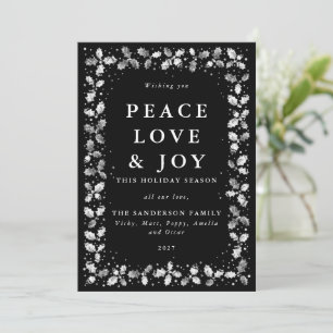Tarjeta Festiva Black Holly Peace Love + Joy