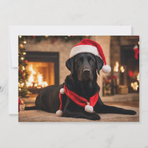Tarjeta Festiva Black Lab con sombrero de Santa