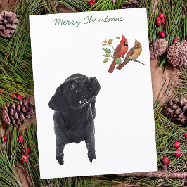 Tarjeta Festiva Black Lab Merry Christmas Cute Dog Bird Labrador