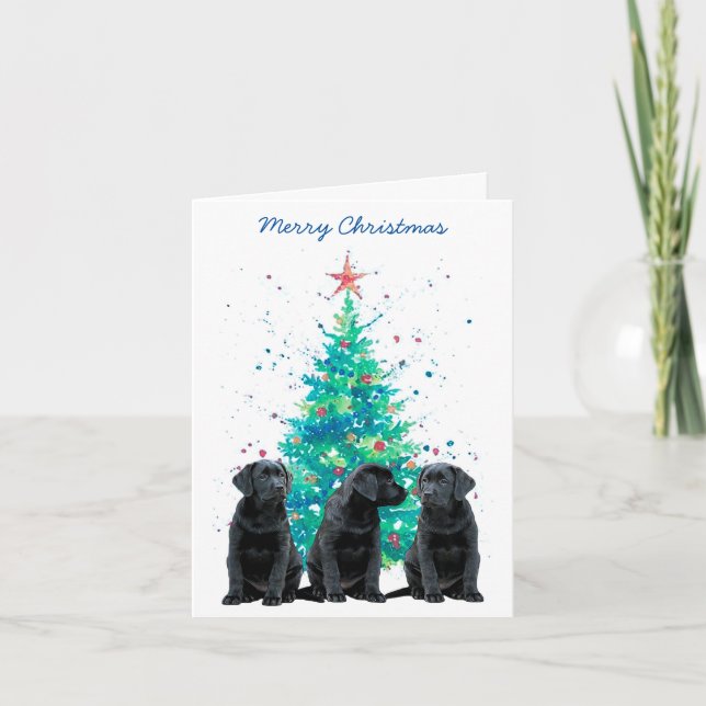 Tarjeta Festiva Black Lab Merry Christmas Labrador Cute Dote Puppy (Anverso)