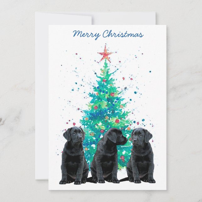 Tarjeta Festiva Black Lab Merry Christmas Labrador Cute Dote Puppy (Anverso)