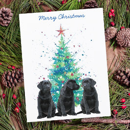 Tarjeta Festiva Black Lab Merry Christmas Labrador Cute Perro Cupp