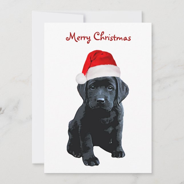 Tarjeta Festiva Black Lab Merry Christmas Labrador Puppy Santa Dog (Anverso)