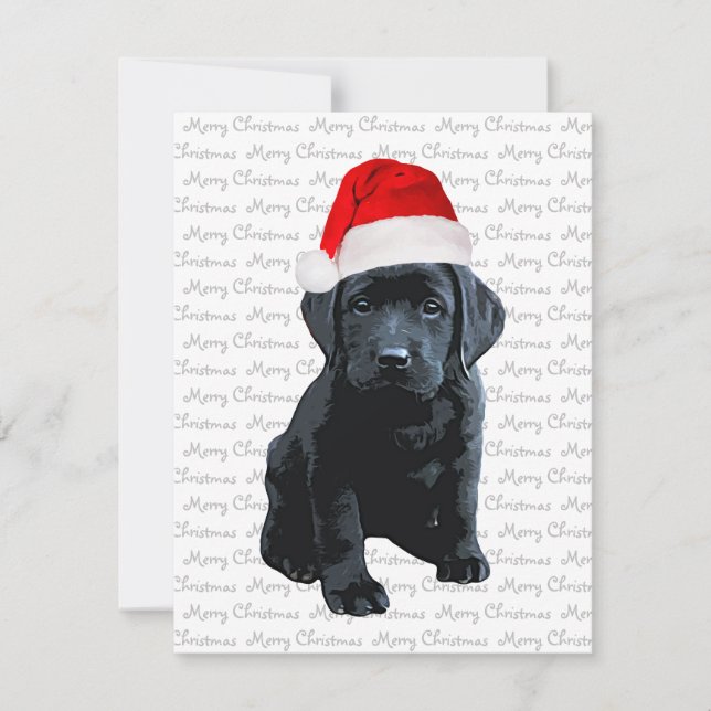 Tarjeta Festiva Black Lab Merry Christmas Labrador Santa Puppy Dog (Anverso)