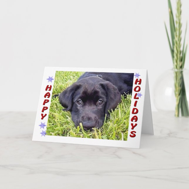 Tarjeta Festiva Black Lab Puppy Happy Holicard (Anverso)