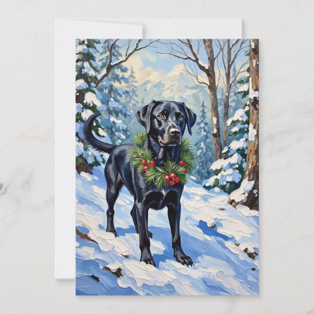 Tarjeta Festiva Black Lab Serene Winter Forest Christmas Holiday (Anverso)