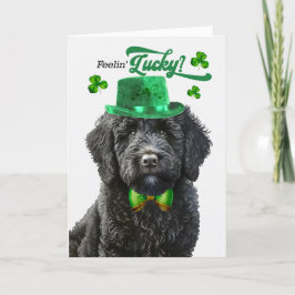 Tarjeta Festiva Black Labradoodle Feelin' Lucky St Patrick's Day
