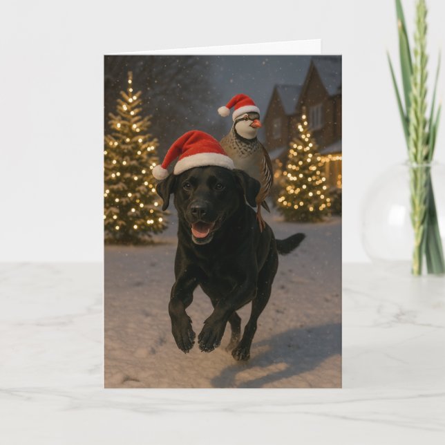 Tarjeta Festiva Black Labrador and Partridge Christmas card (Anverso)