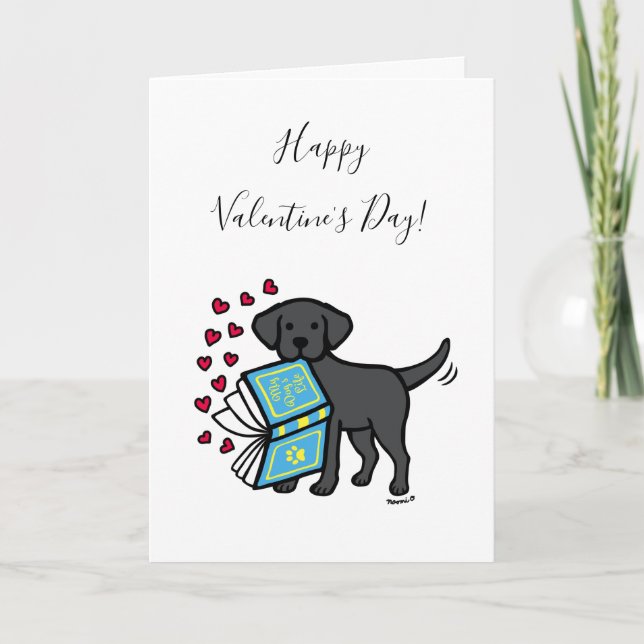 Tarjeta Festiva Black Labrador libro de amor Valentine (Anverso)