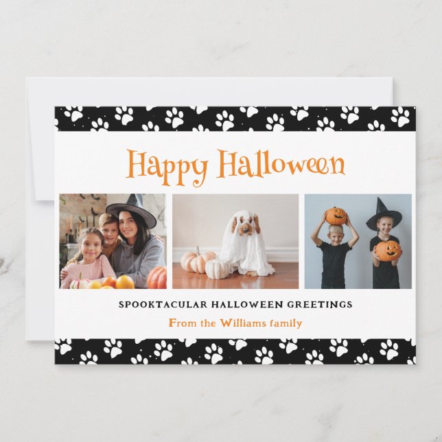 Tarjeta Festiva Black Mascota Paws Photo Happy Halloween (Anverso)