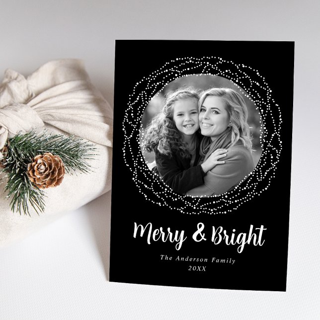 Tarjeta Festiva Black Merry and Bright Photo (Subido por el creador)