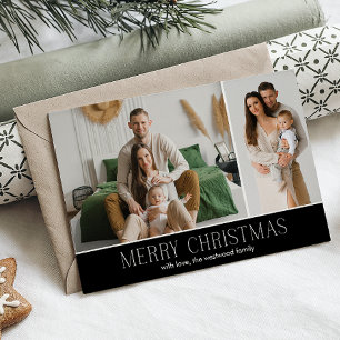Tarjeta Festiva BLACK MERRY Christmas Elegant 2 Photo message