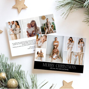 Tarjeta Festiva BLACK Merry Christmas MODA 9 Collage Multi-Photo