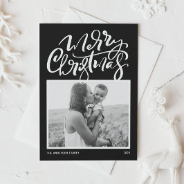 Tarjeta Festiva Black Modern Calligraphy Photo Merry Christmas