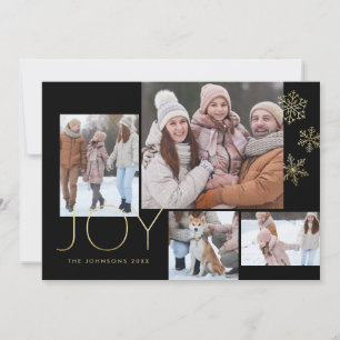 Tarjeta Festiva Black Modern Gold Simple Multi-Photo