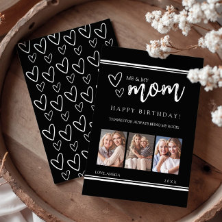 Tarjeta Festiva Black Modern Happy Birthday Mom Photo Collage Card