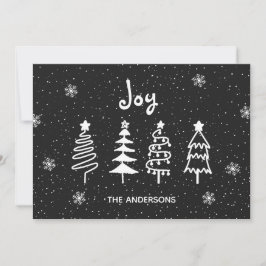 Tarjeta Festiva Black Modern Minimal Pine Trees Nieve Joy Navidade