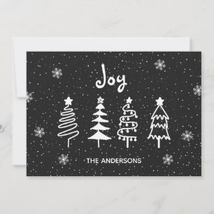 Tarjeta Festiva Black Modern Minimal Pine Trees Nieve Joy Navidade