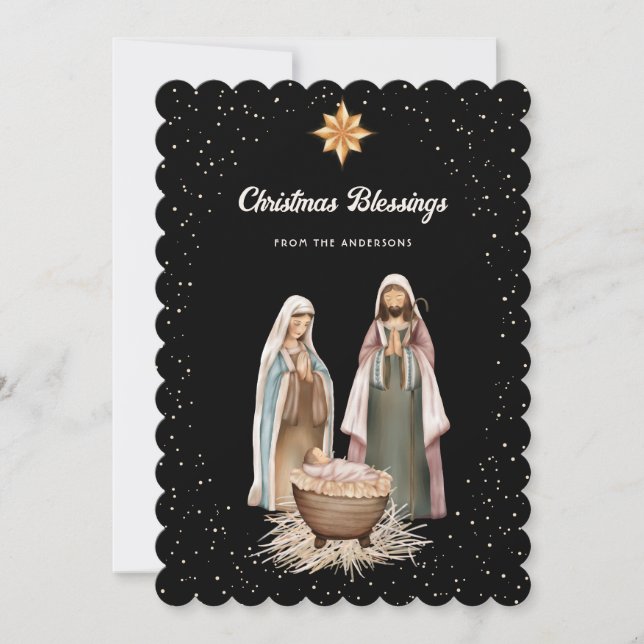 Tarjeta Festiva Black Nativity Scene Christmas Star Christian (Anverso)