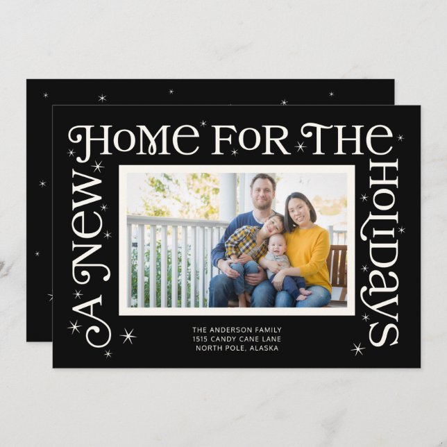 Tarjeta Festiva Black New Home for the Holidays Photo  (Anverso / Reverso)