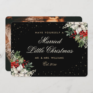 Tarjeta Festiva Black Photo First Married Christmas Wedding