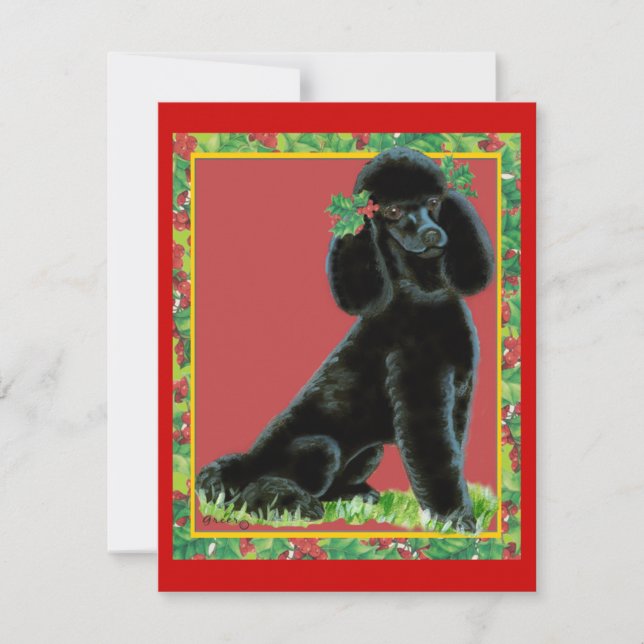 Tarjeta Festiva Black Poodle n Holly Holiday Navidades (Anverso)