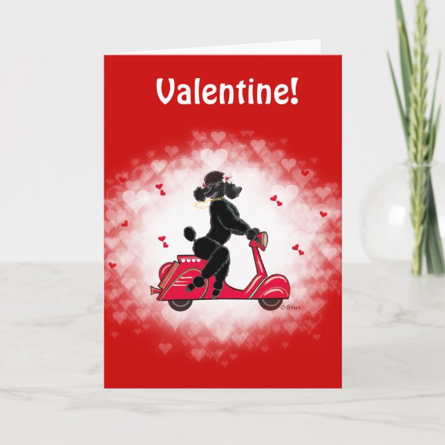 Tarjeta Festiva Black Poodle y Scooter Valentine Art (Anverso)